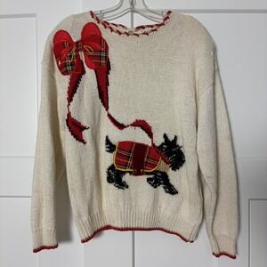 Vtg Marisa Christina Christmas Classics Scottie Dog Sweater Sz Large Grandmacore
